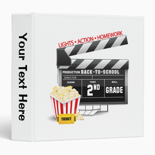 Movie Theme Clapboard 2nd Grade 3 Ring Binder (Front/Spine)