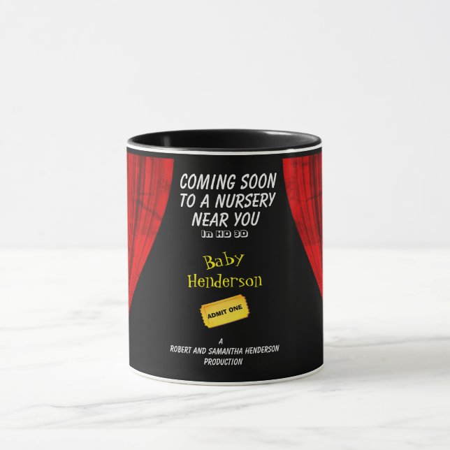 Movie Theme Funny New Baby Announcement  Mug (Center)