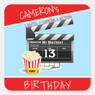 Movie Theme Popcorn 13th Birthday Square Sticker