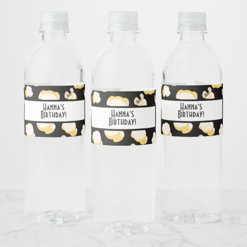 Movie Theme Popcorn Pattern Birthday Party Water Bottle Label