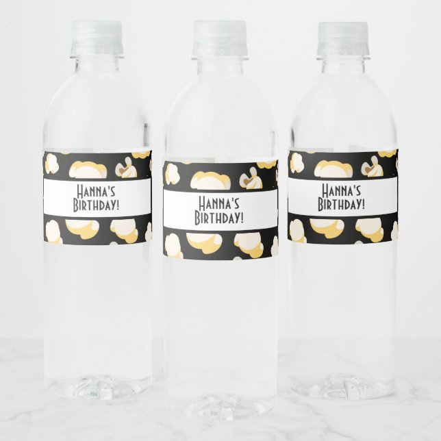 Movie Theme Popcorn Pattern Birthday Party Water Bottle Label (Bottles)