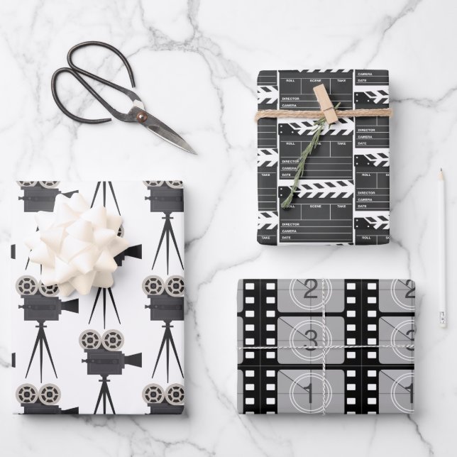 Movie Theme Trio Wrapping Paper Sheets (Front)