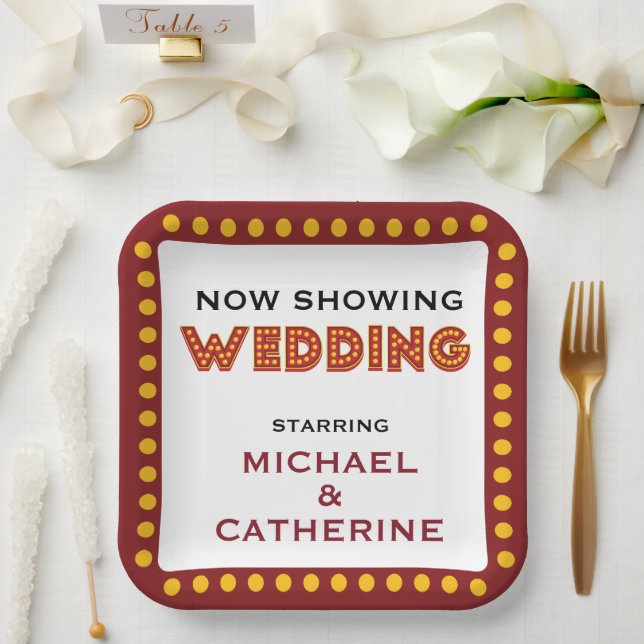 Movie Theme Wedding Marquee Sign Paper Plates (Wedding)