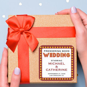 Movie Theme Wedding Marquee Sign Save The Date Square Sticker