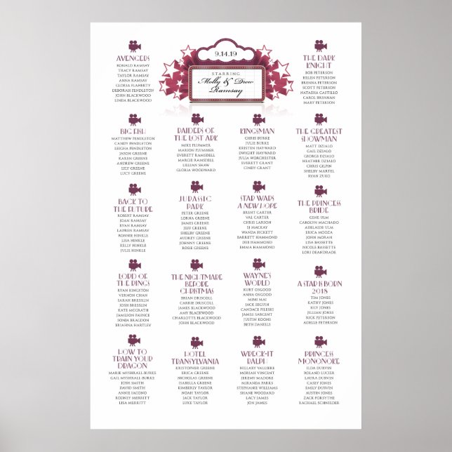 Movie Theme Wedding Seating Chart (Front)