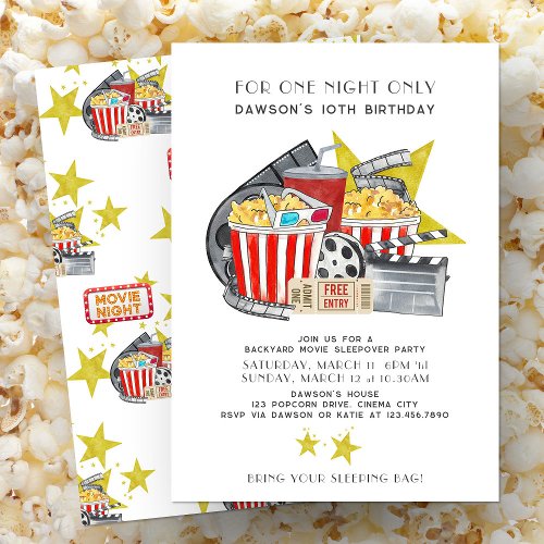 Movie Themed Backyard Sleepover Party Birthday Invitation