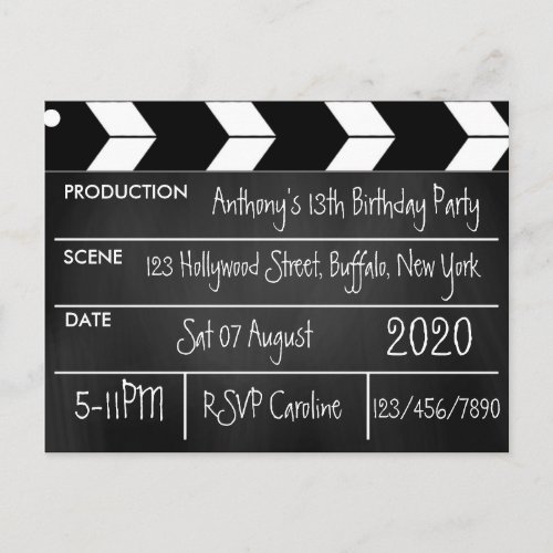 Movie Themed Birthday Party Chalkboard Postcard