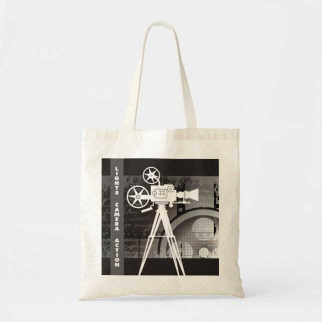 Movie Themed Tote Bag, Lights, Camera, Action Tote (Front)