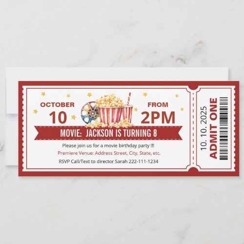 Movie ticket birthday invitation