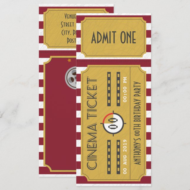 Movie Ticket Birthday Party add photo Invitation (Front/Back)