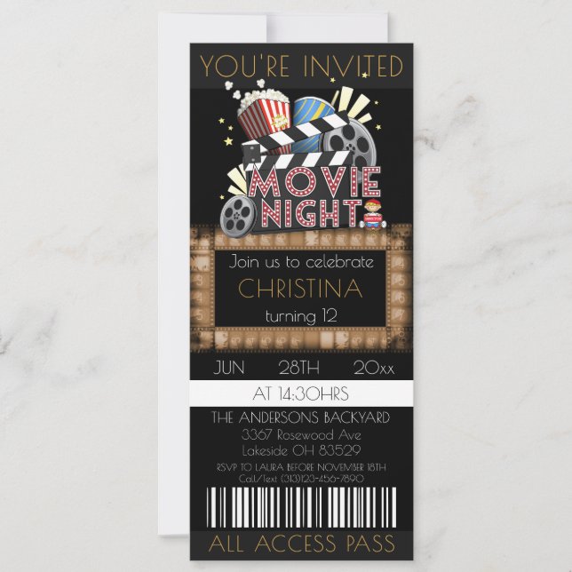 Movie Ticket Birthday Party Invitation (Front)