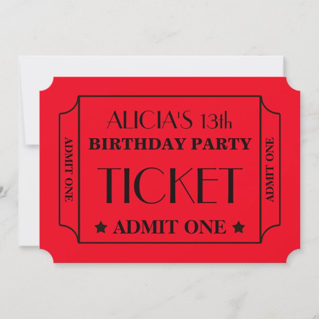 Movie Ticket Birthday Party Invitation (Front)