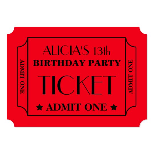 Movie Ticket Birthday Party Invitation Zazzle Movie Ticket Birthday Party Invitation