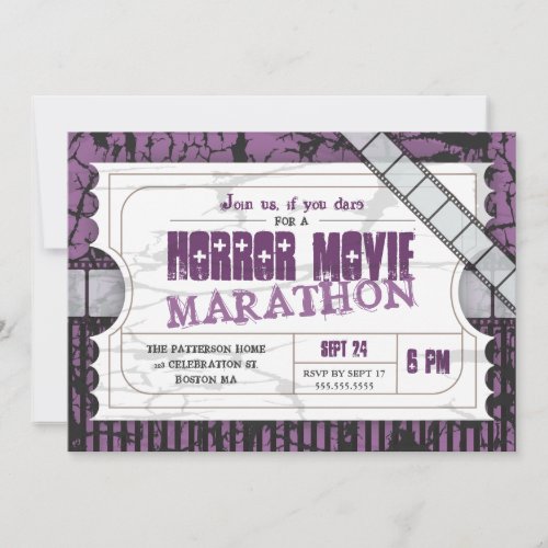 Movie Ticket Horror Movie Party Admission Invite