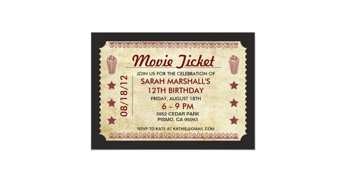 movie ticket invitation zazzlecom