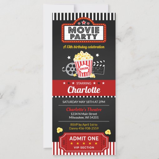 Movie Ticket Invite, Movie Night Invitation | Zazzle