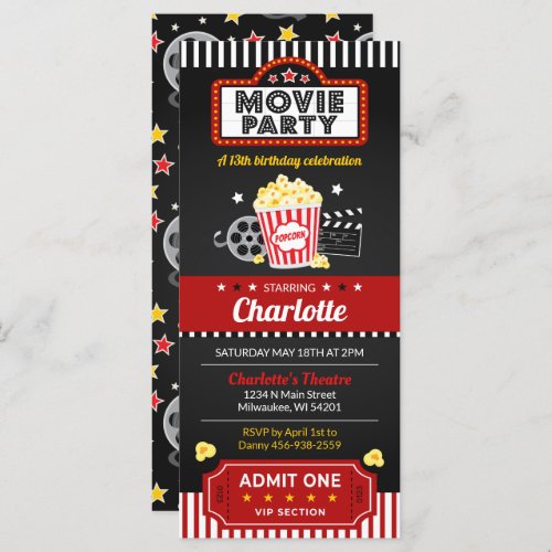 Movie Ticket Invite Movie Night Invitation