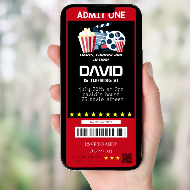 Movie Ticket Movie Party Boy Birthday Tickets Invitation (Front Digital)