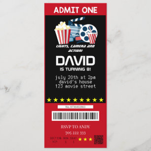 Movie Ticket Movie Party Boy Birthday Tickets Invitation