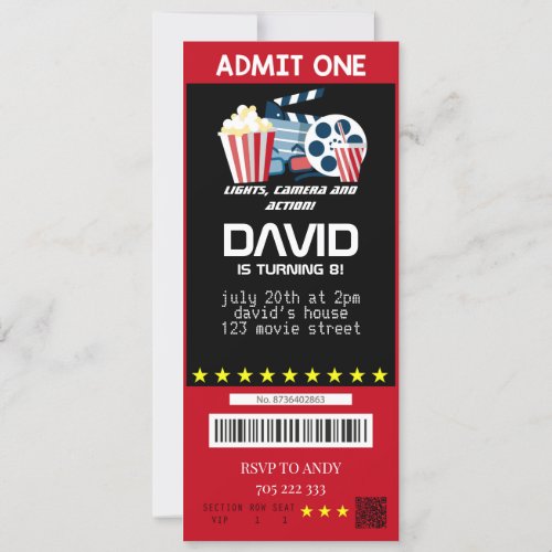 Movie Ticket Movie Party Boy Birthday Tickets Invitation