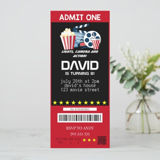 Movie Ticket Movie Party Boy Birthday Tickets Invitation | Zazzle