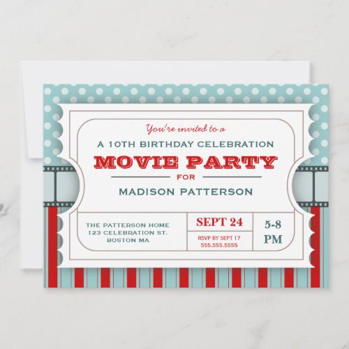 Movie Ticket Party Birthday Party Admission Ticket Invitation