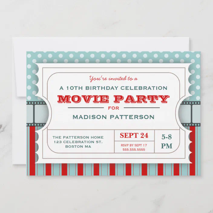 Movie Ticket Style Birthday Invitation Movie Premiere Birthday Party Invite