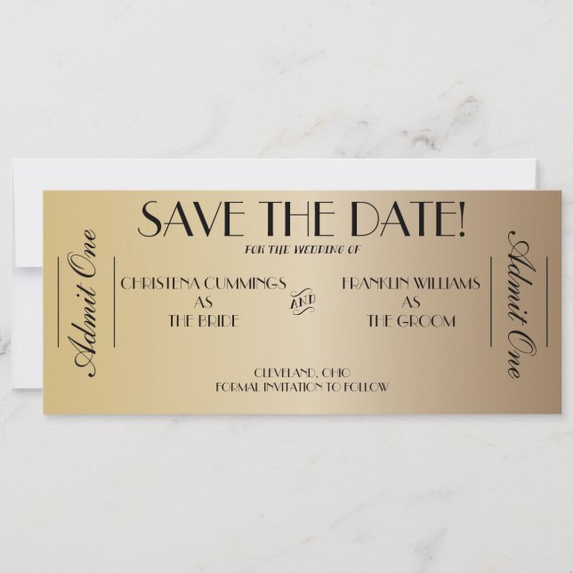 Movie Ticket Save the Date Announcement (Gold2) (Front)