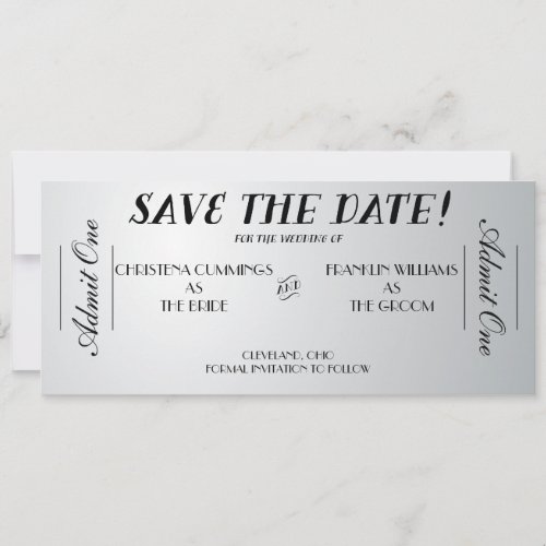 Movie Ticket Save the Date Announcement (Silver)