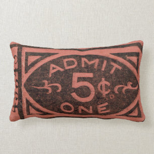 Movie Ticket Stub Vintage Admit One Five Cents Lumbar Pillow