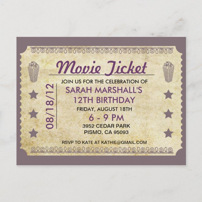 Movie Ticket Theme Postcard (Front)