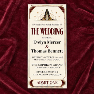 Movie Ticket Vintage Art Deco Hollywood Wedding Invitation