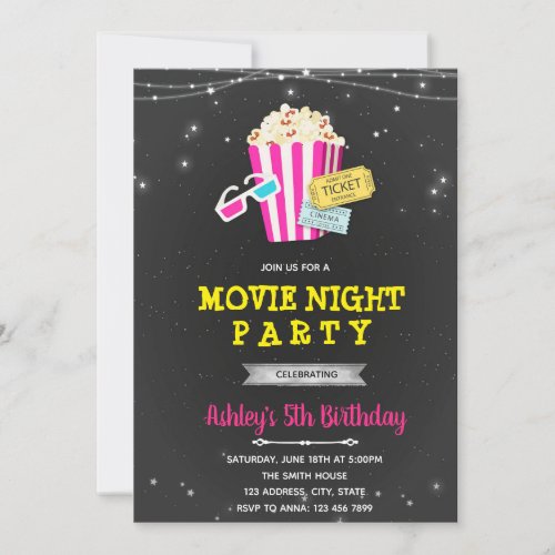 Movie under the stars girl party invitation