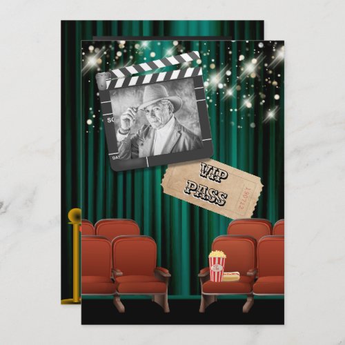 Movie VIP photo lights cinema screening party teal Invitation