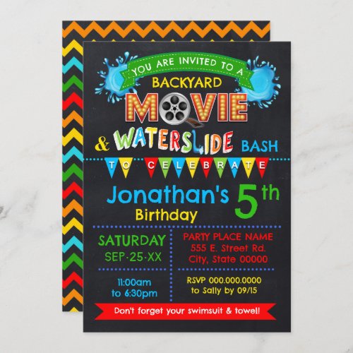 Movie Waterslide Birthday Party Bash Primary Color Invitation