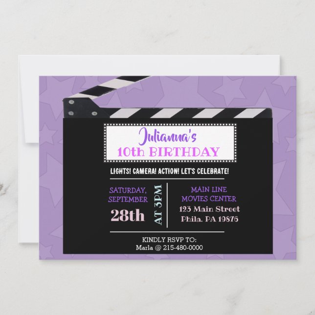 MOVIES CLAPBOARD Birthday Party Invitation (Front)