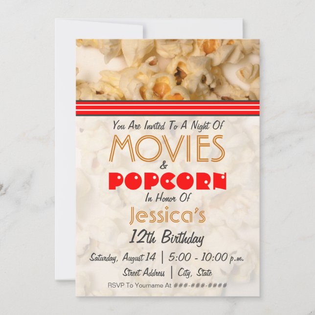 Movies & Popcorn Birthday Party Invitation (Front)