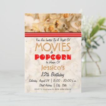 Movies &amp; Popcorn Birthday Party Invitation | Zazzle