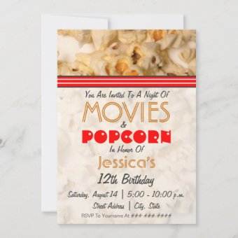 Movies &amp; Popcorn Birthday Party Invitation | Zazzle
