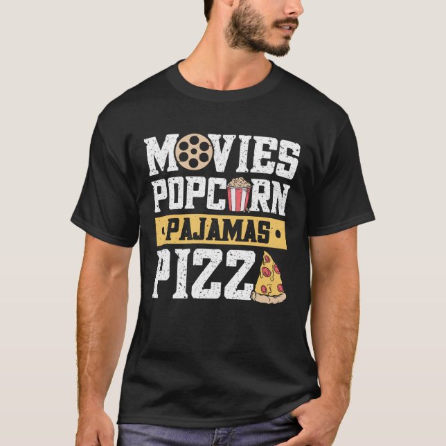 Movies Popcorn Pajamas Pizza Costume Gift family T-Shirt (Front)
