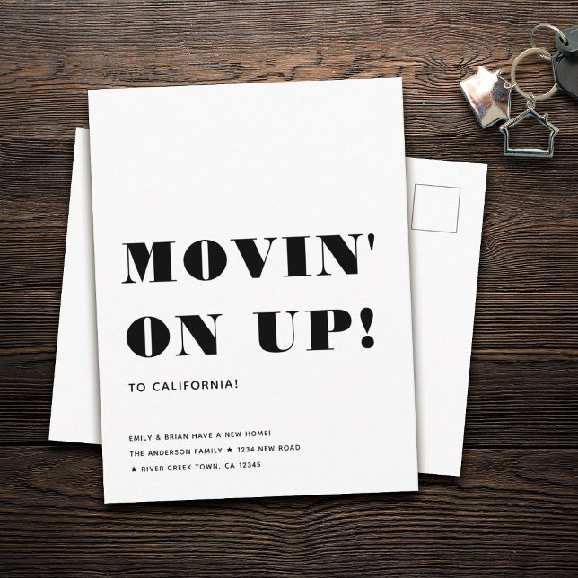 MOVIN ON UP Fun Simple Modern Minimalist Moving Announcement Postcard (Creator Uploaded)