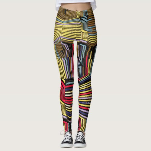 Moving and Worn Neon Graffiti Lines Leggings