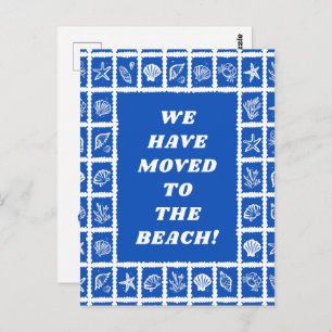 MOVING ANNOUNCEMENT ADDRESS Blue Seashells Beach Postcard