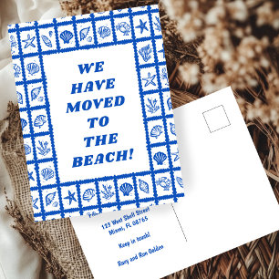 MOVING ANNOUNCEMENT ADDRESS Blue Seashells Beach Postcard
