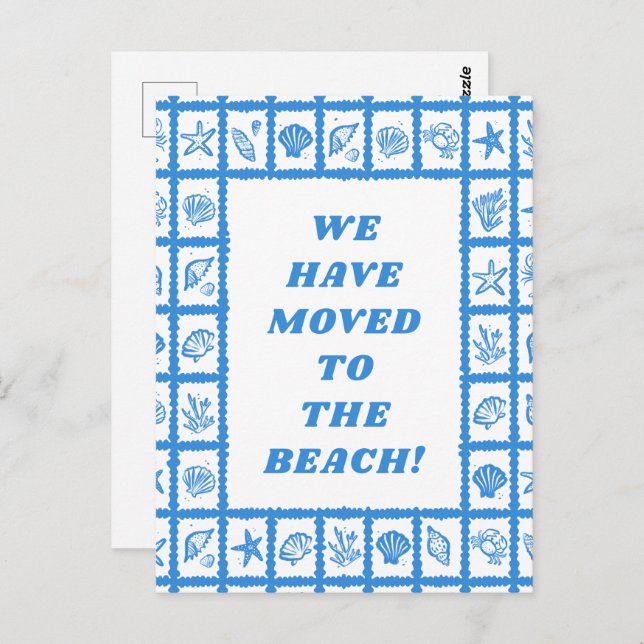 MOVING ANNOUNCEMENT ADDRESS Blue Seashells Beach Postcard (Front/Back)