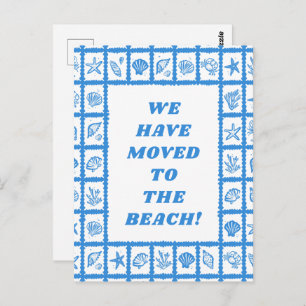 MOVING ANNOUNCEMENT ADDRESS Blue Seashells Beach Postcard
