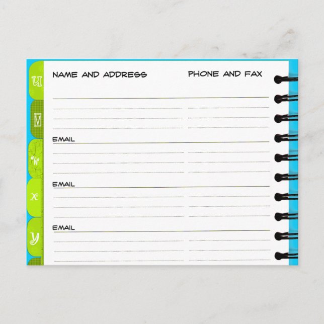 Moving Announcement Address Book 'U-Y' Postcard (Front)