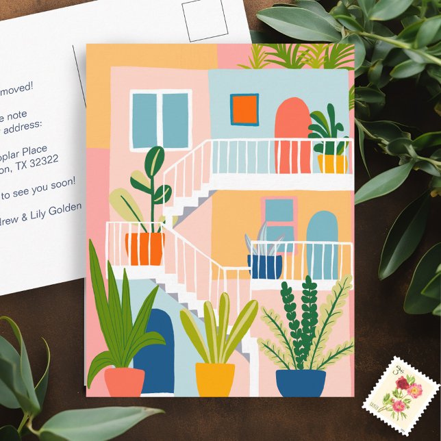 Moving Announcement Address Colorful Apartment Postcard (Moving Announcement Address Change New Home Colorful Apartment Postcard)