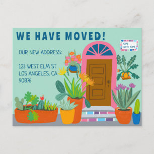 Moving Announcement Address Colorful Front Door  Postcard