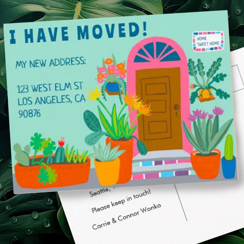 Moving Announcement Address Colorful Front Door  Postcard